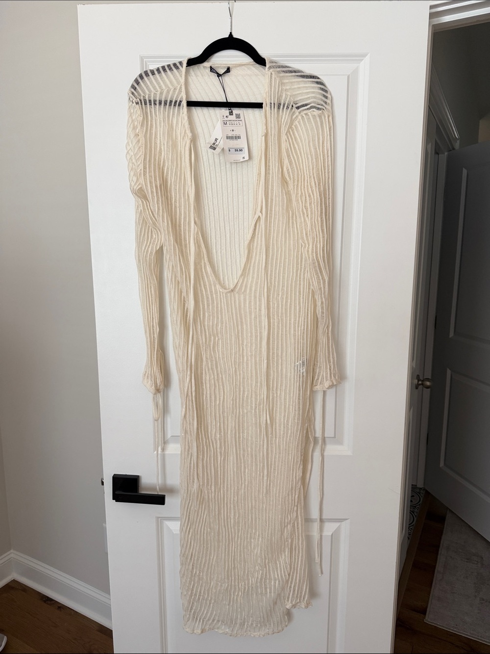 Zara Cream Sheer Ribbed Swim Coverup